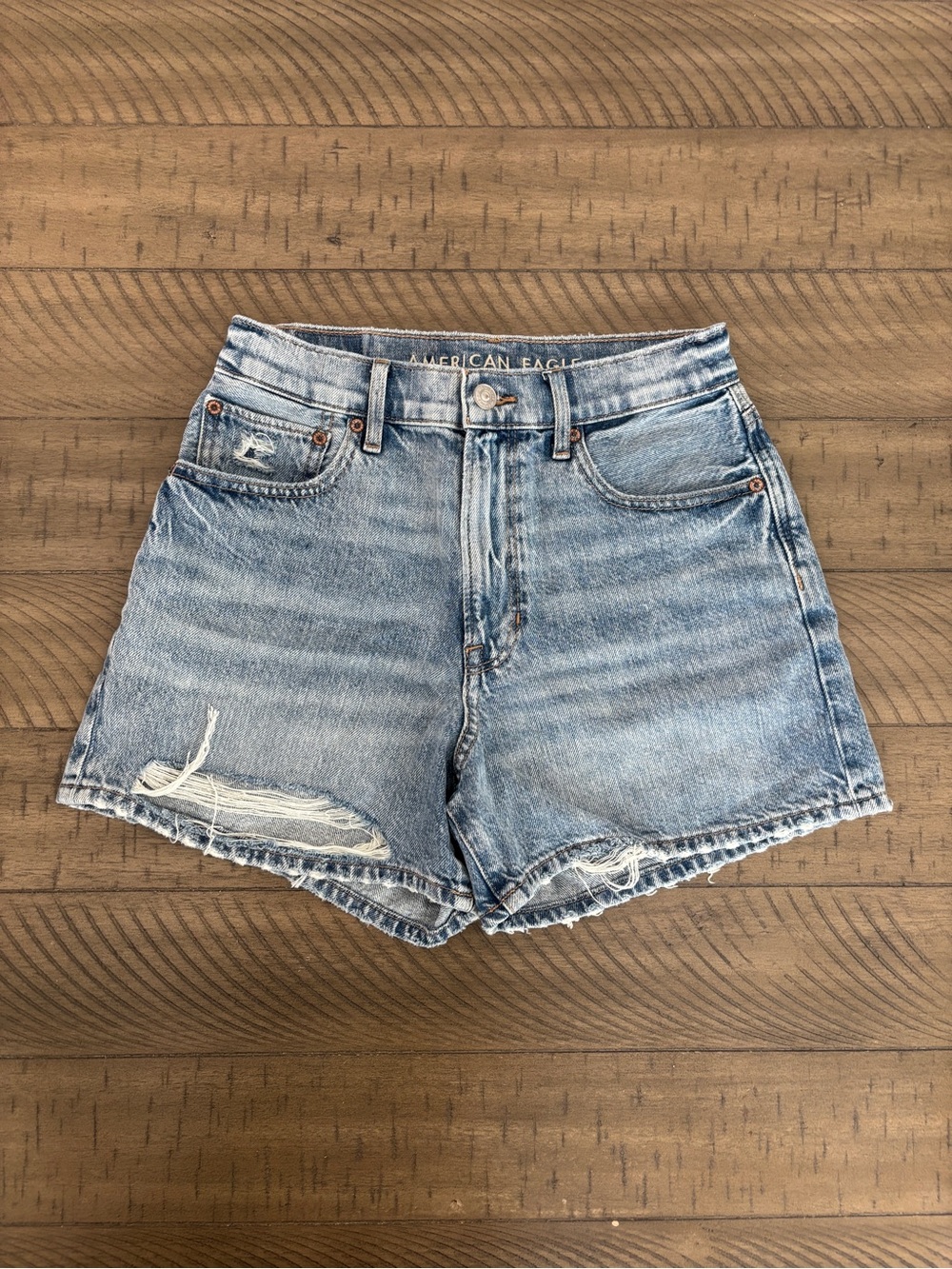 American Eagle Outfitters light wash high-waist denim shorts
